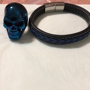 Men’s Blue bracelet and  matching skull ring